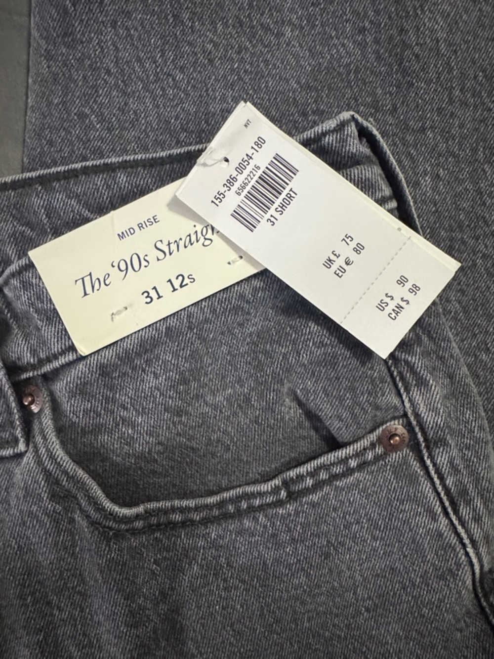 Abercrombie & Fitch Straight Leg Jeans in Washed Black 12/31 Short - Picture 4 of 4